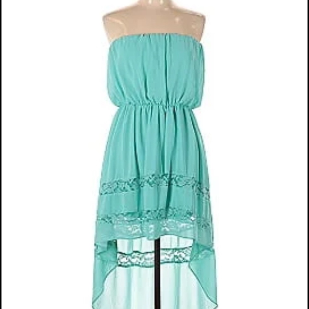 #96–Double Zero Aqua Strapless Midi Dress